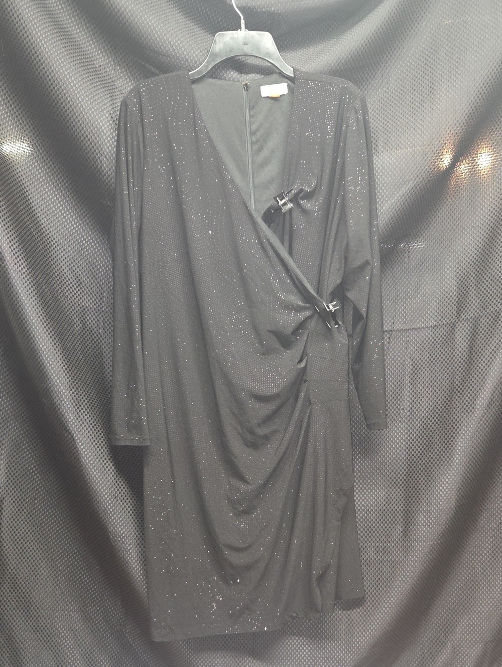 Calvin Klein Black Sparkle Long-Sleeve Wrap Dress 20W
